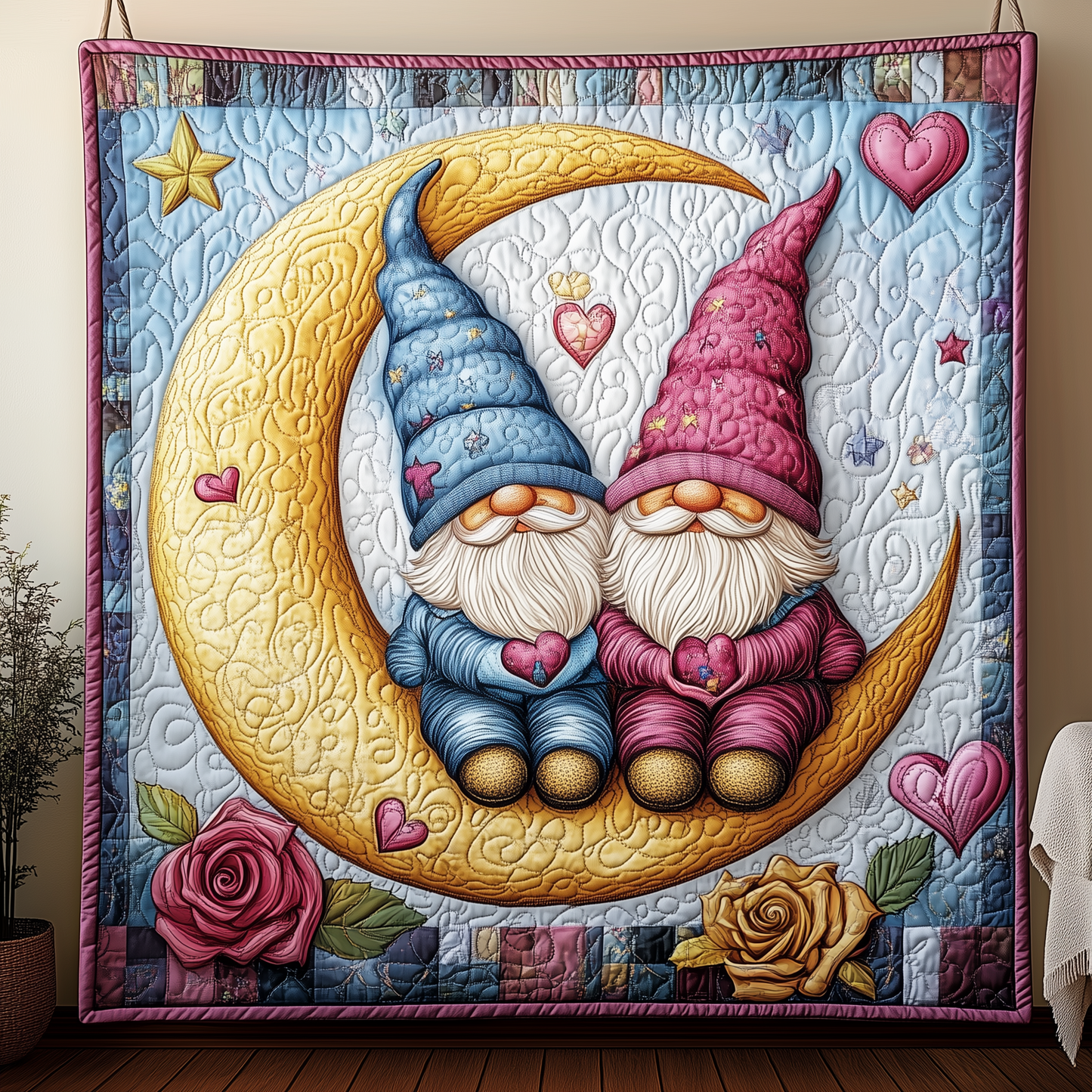 Romantic Moonlight Gnomes Quilted Blanket GFTOHD1761