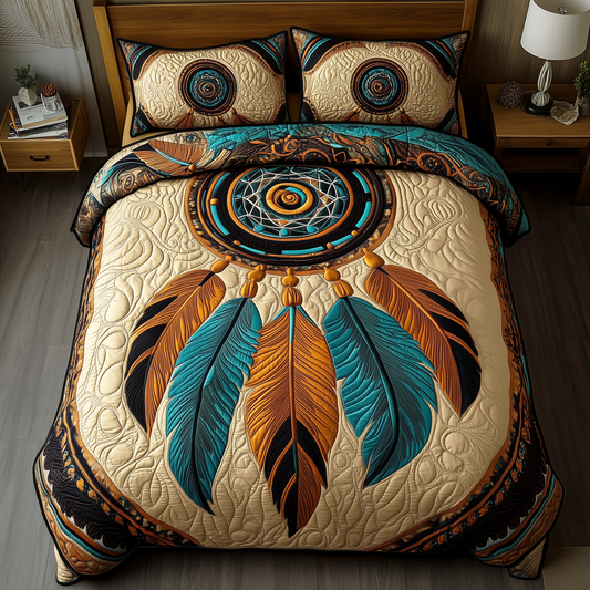 Feathers of Serenity 3-Piece Quilted Bedding Set GFTOHD2061