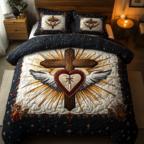 Cross of Life 3-Piece Quilted Bedding Set GFTOHD2114