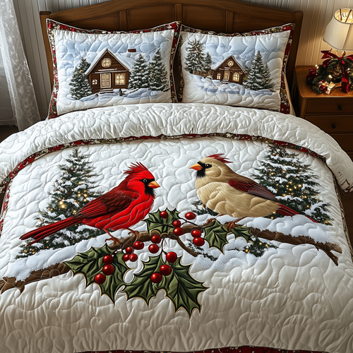 Harmony of Cardinals 3-Piece Quilted Bedding Set GFTOHD2172