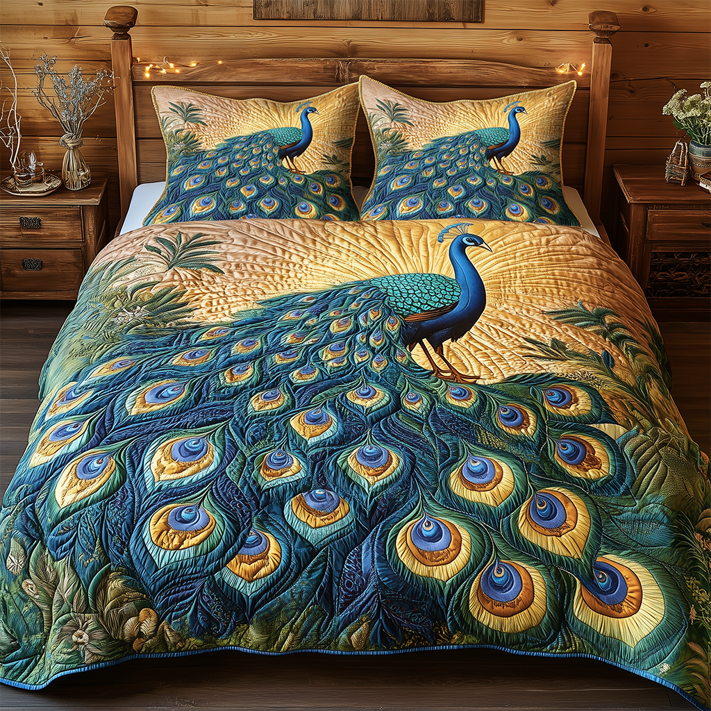Elegance Peacock 3-Piece Quilted Bedding Set GFTOHD2455