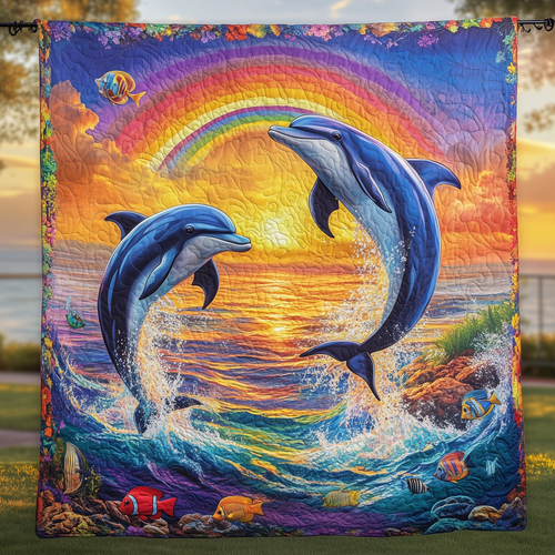 Vibrant Dolphin Joy Quilted Blanket GFTOHD267