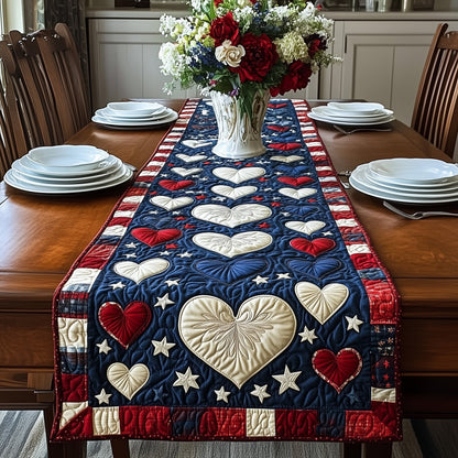 Patriotic Heart Bloom Quilted Table Runner GFTOHD3030