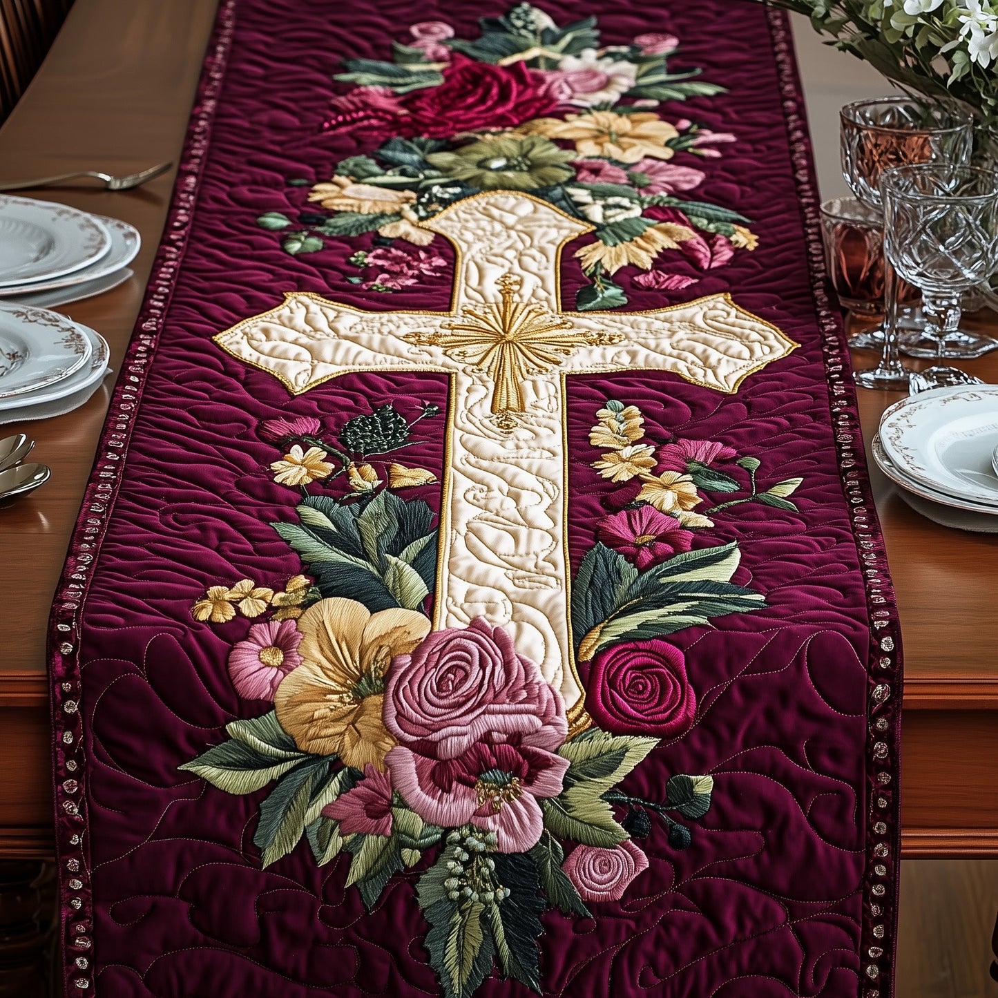 Faith in Bloom Quilted Table Runner GFTOHD3130