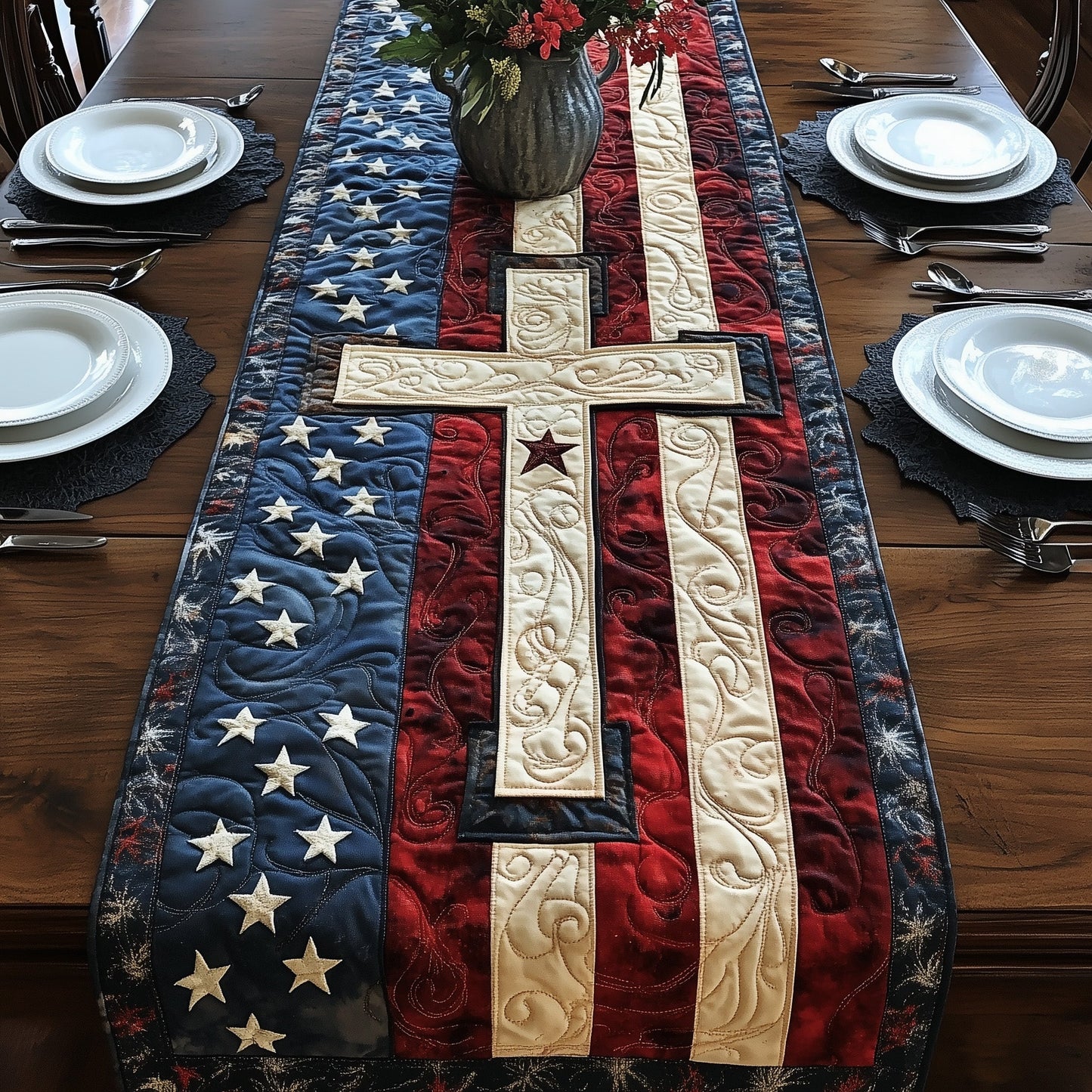 Cross of Liberty Quilted Table Runner GFTOHD3133