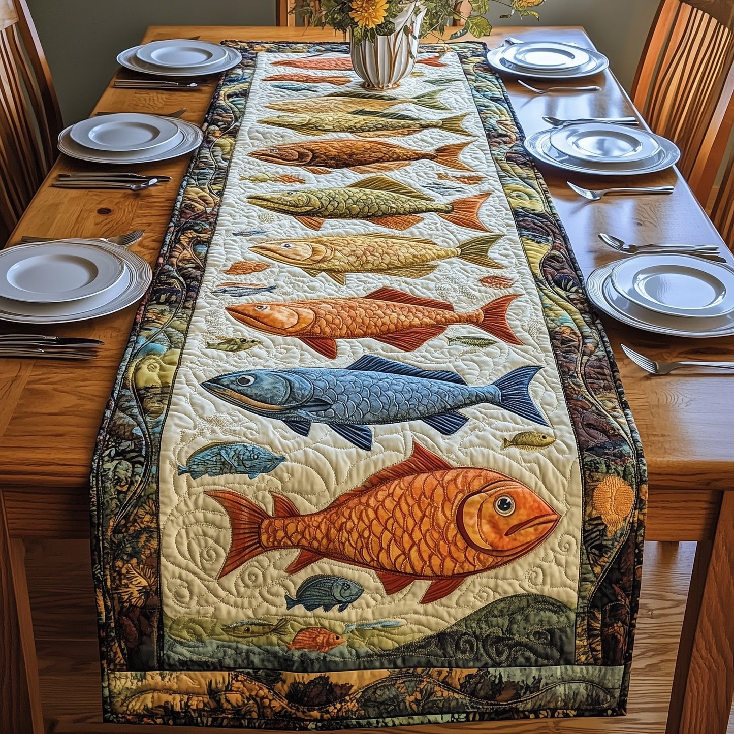 Wild Waters Tapestry Quilted Table Runner GFTOHD3186