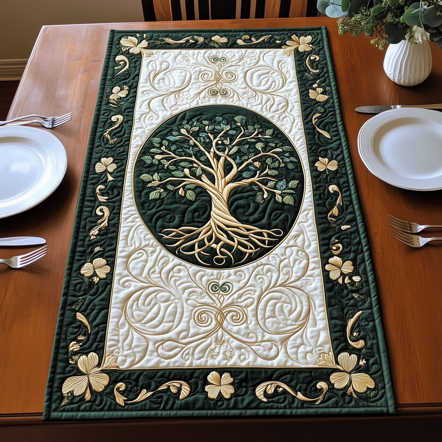 Golden Tree Of Life Quilted Table Runner GFTOHD3255