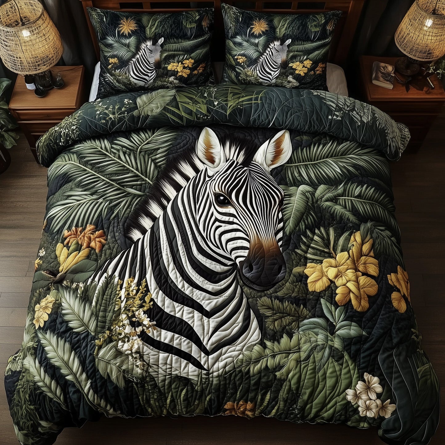 Zebra Floral Wilderness 3-Piece Quilted Bedding Set GFTOHD3367