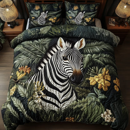 Zebra Floral Wilderness 3-Piece Quilted Bedding Set GFTOHD3367
