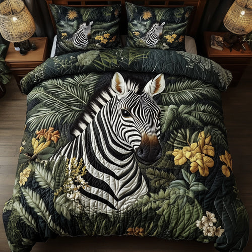 Zebra Floral Wilderness 3-Piece Quilted Bedding Set GFTOHD3367