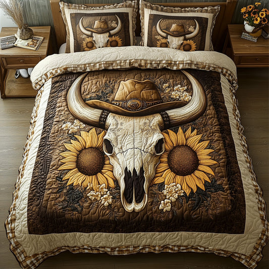 Wild West Bull Skull 3-Piece Quilted Bedding Set GFTOHD3427