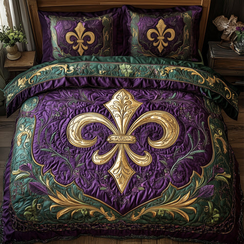 Mardi Gras Fleur de lis 3-Piece Quilted Bedding Set GFTOHD3547