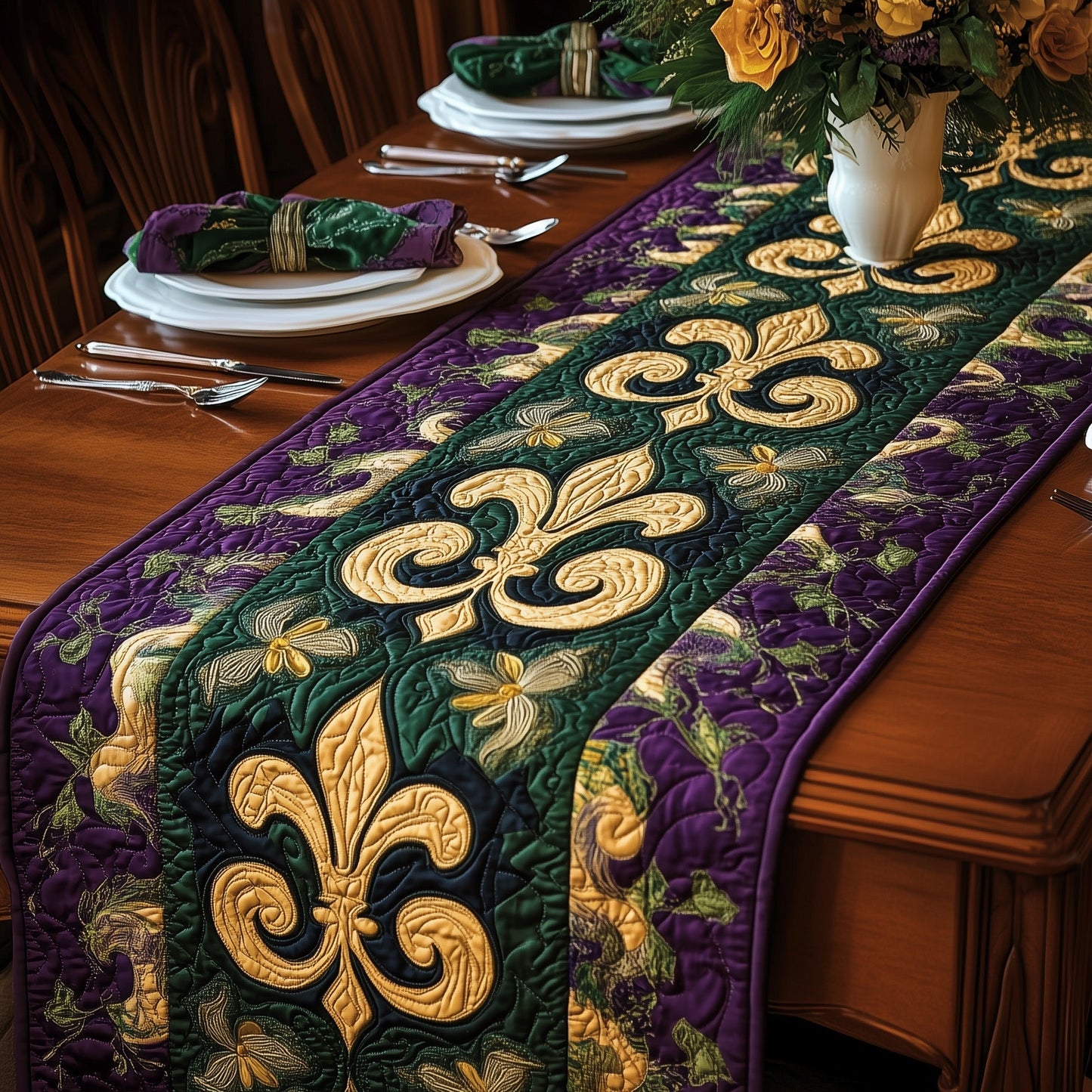 Fleur de lis Carnival Quilted Table Runner GFTOHD3560
