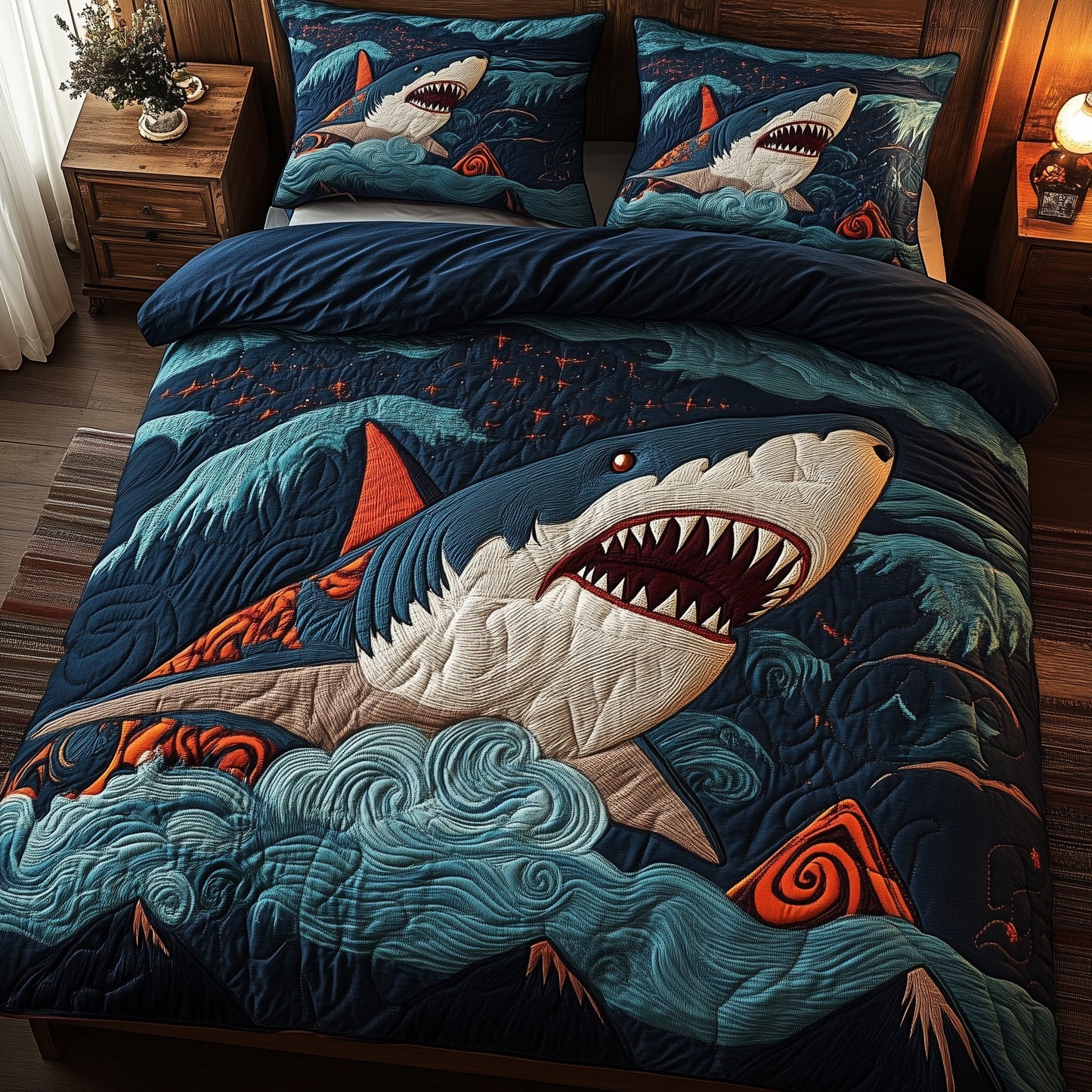 Inferno Shark 3-Piece Quilted Bedding Set GFTOHD3632