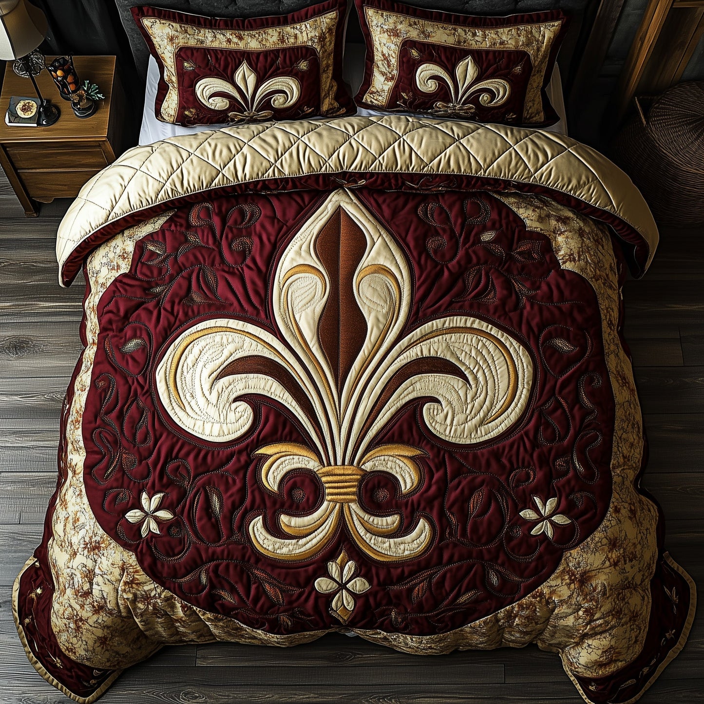 Fleur de lis 3-Piece Quilted Bedding Set GFTOHD3709