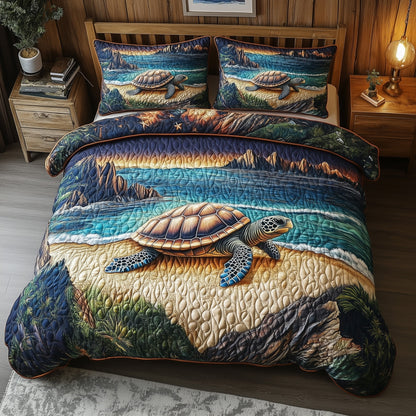 Turtle Sunset Walk 3-Piece Quilted Bedding Set GFTOHD3906