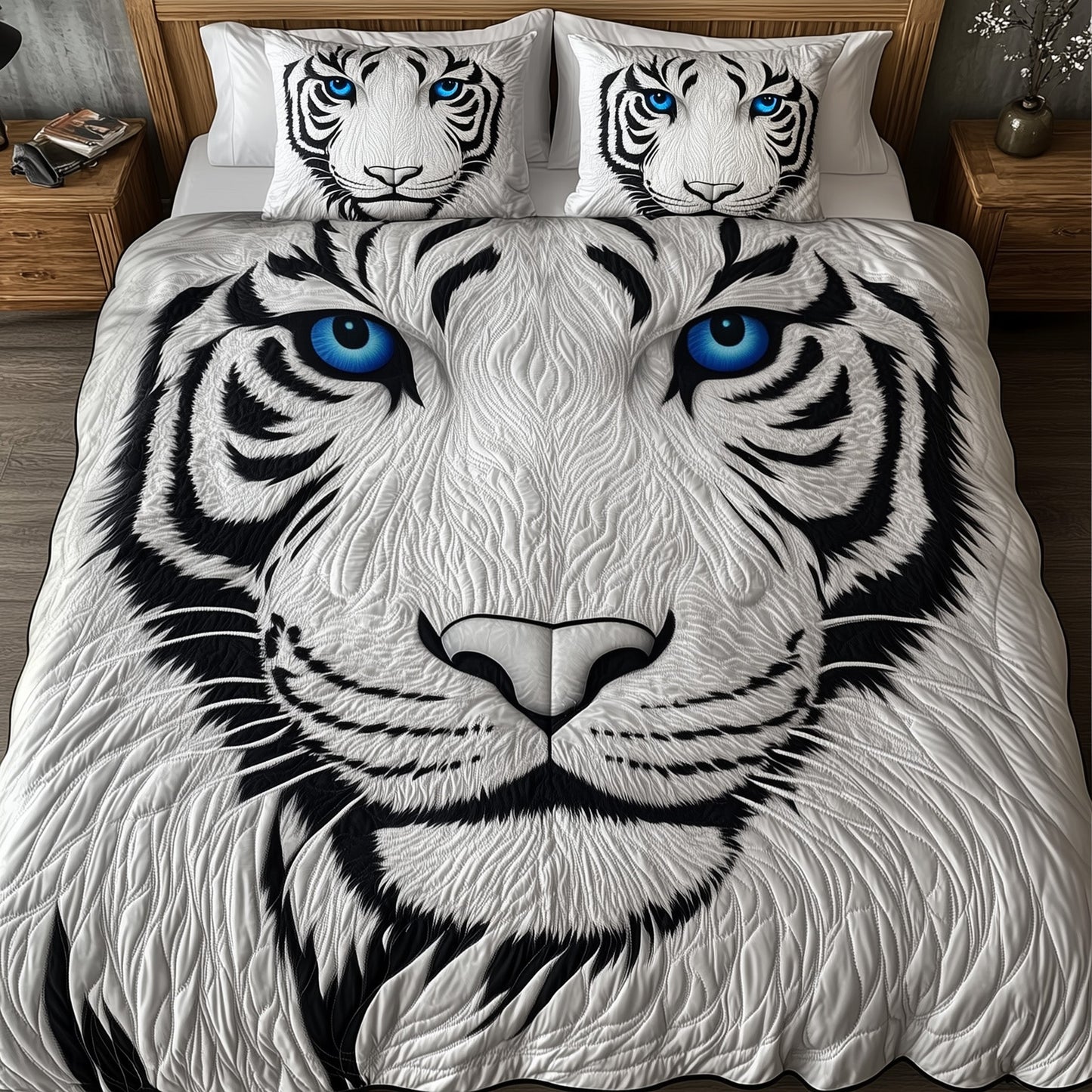 Majestic White Tiger 3-Piece Quilted Bedding Set GFTOHD3952