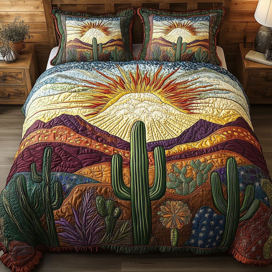 Cactus Sunburst Sky 3-Piece Quilted Bedding Set GFTOHD4159