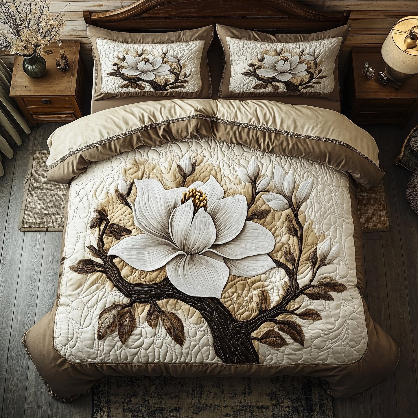 Timeless Magnolia Beauty 3-Piece Quilted Bedding Set GFTOHD4165
