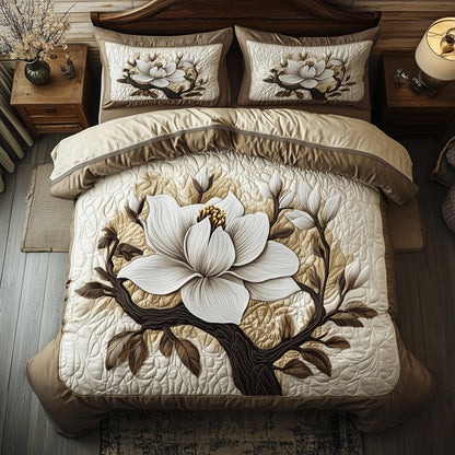 Timeless Magnolia Beauty 3-Piece Quilted Bedding Set GFTOHD4165