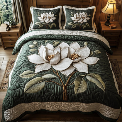 White Magnolia Grace 3-Piece Quilted Bedding Set GFTOHD4169