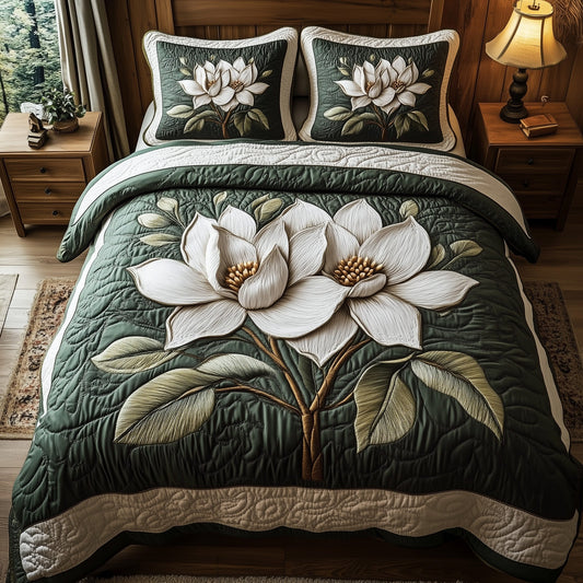 White Magnolia Grace 3-Piece Quilted Bedding Set GFTOHD4169
