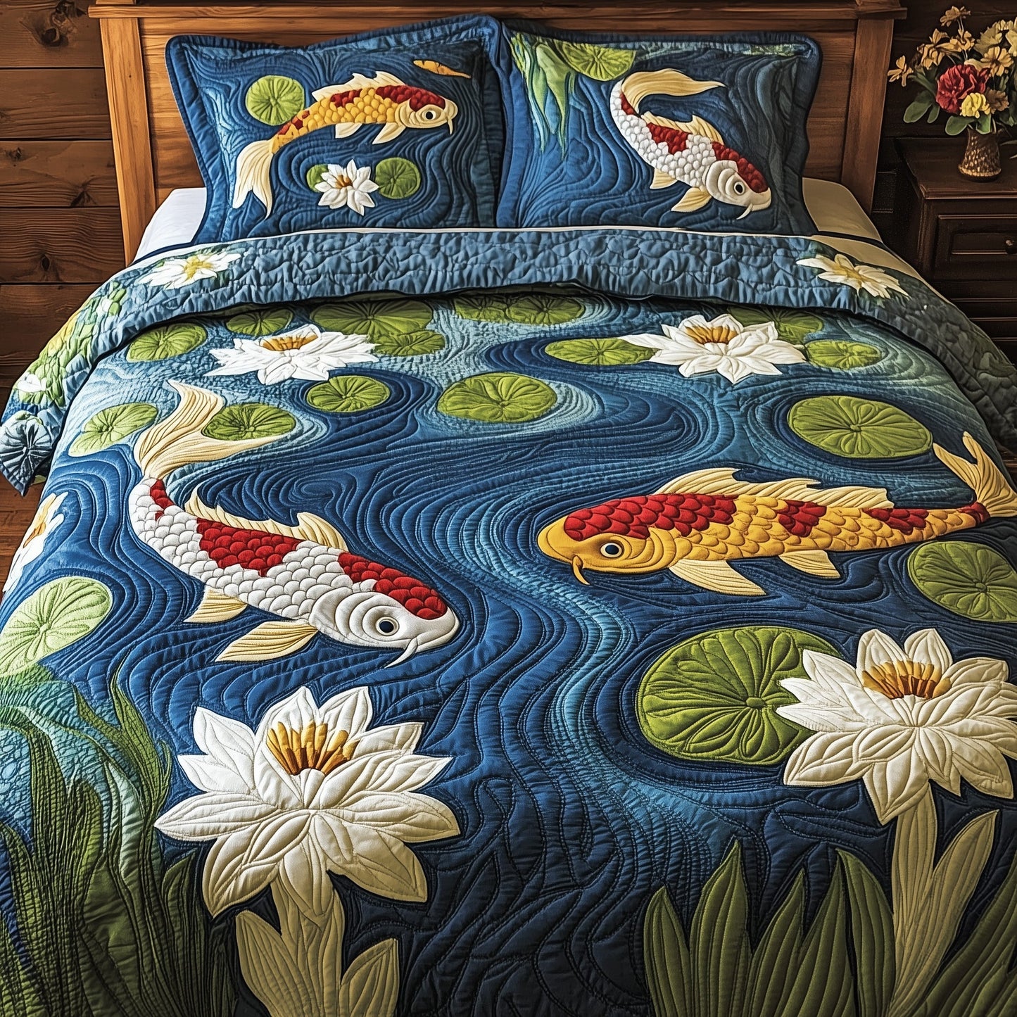 Graceful Koi Symphony 3-Piece Quilted Bedding Set GFTOHD4197