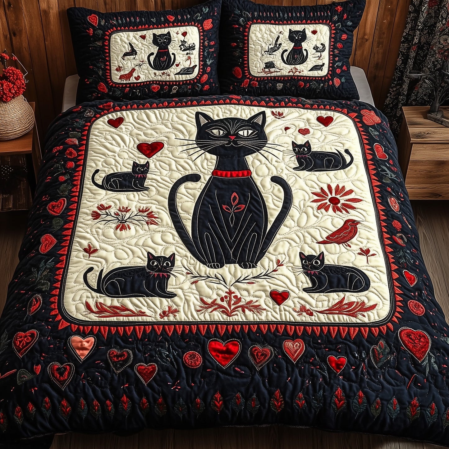 The Enchanted Cats 3-Piece Quilted Bedding Set GFTOHD4205