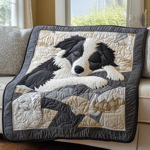 Sleepy Border Collie Quilted Blanket GFTOHD4315