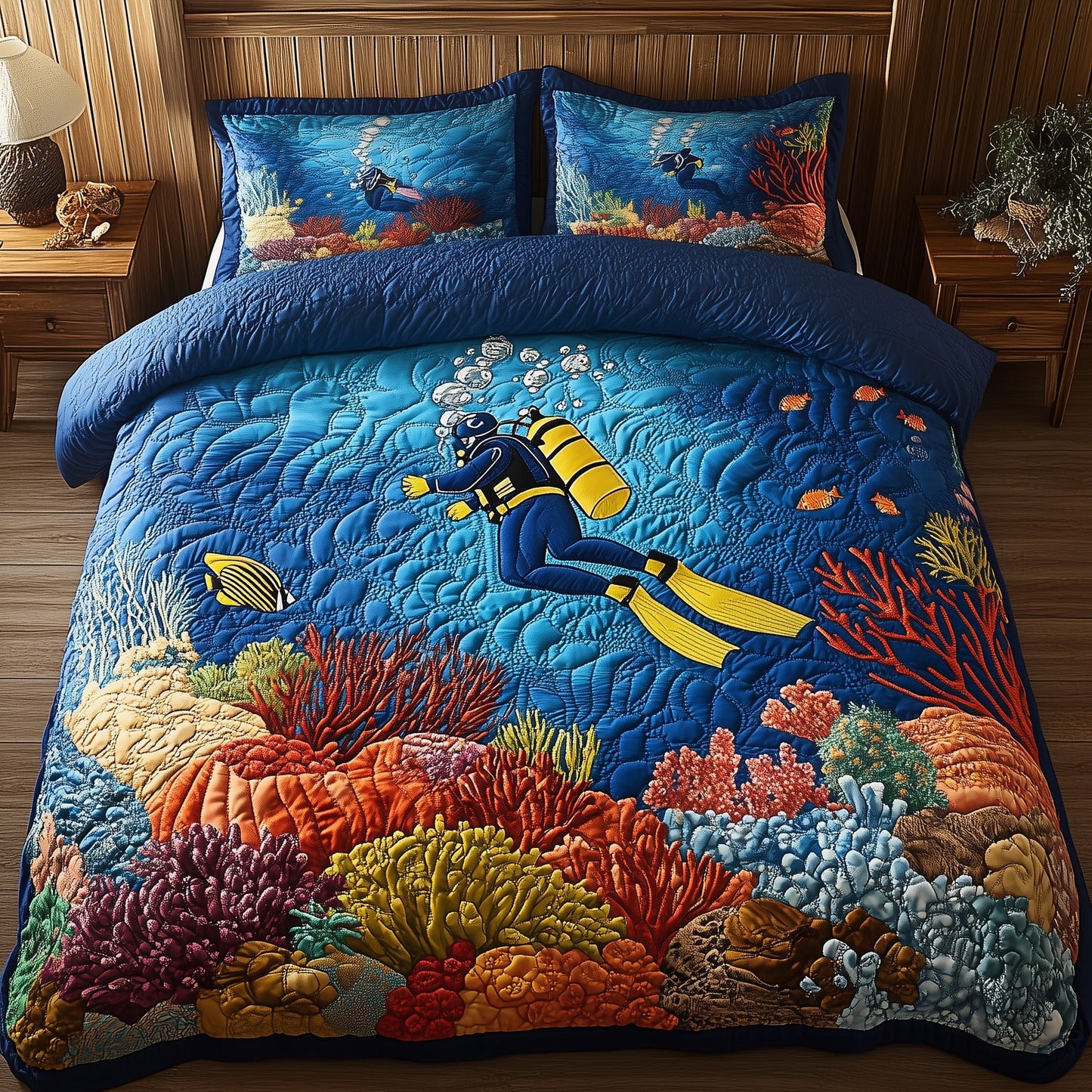 Deep Blue Discovery 3-Piece Quilted Bedding Set GFTOHD4324