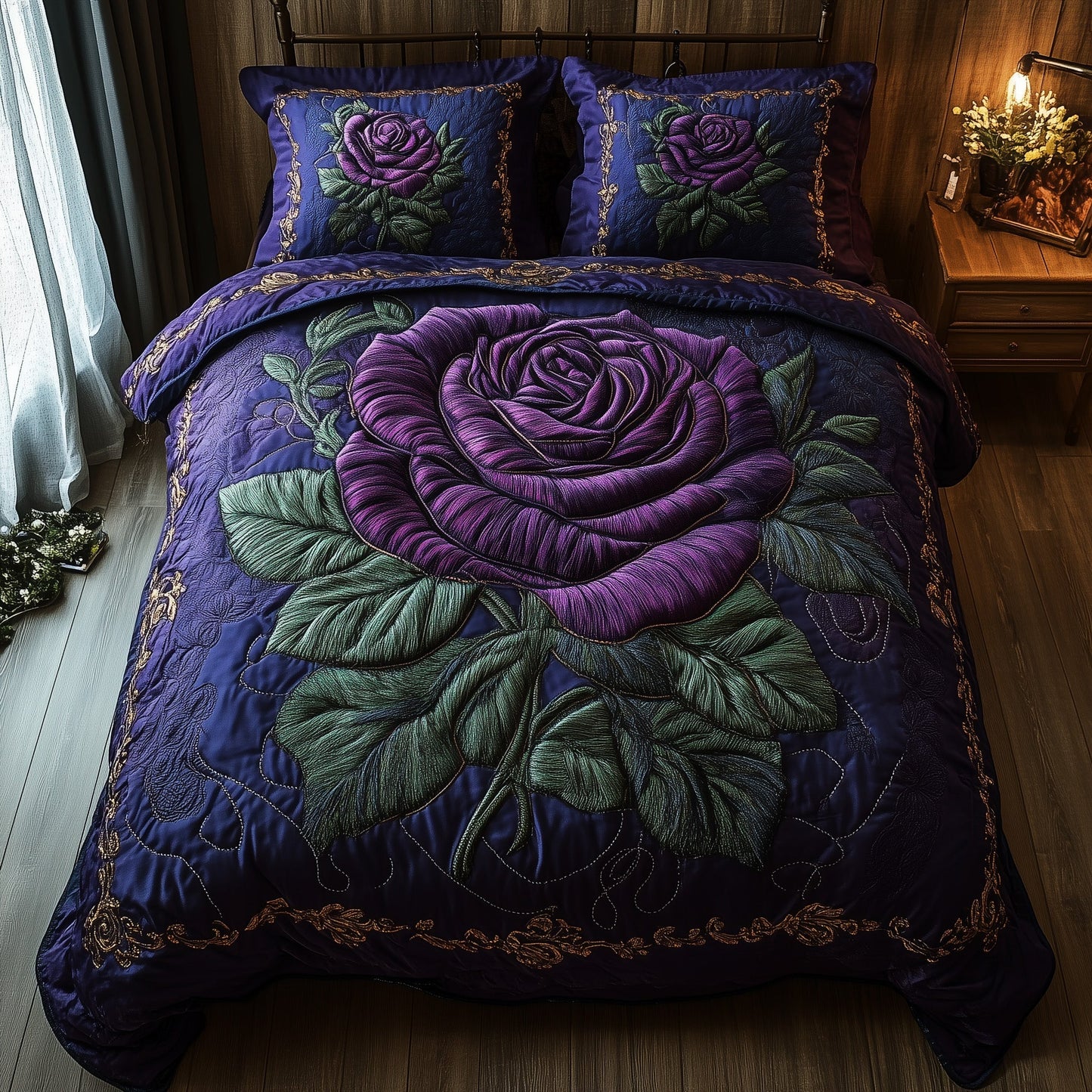 Elegance Rose 3-Piece Quilted Bedding Set GFTOHD4701