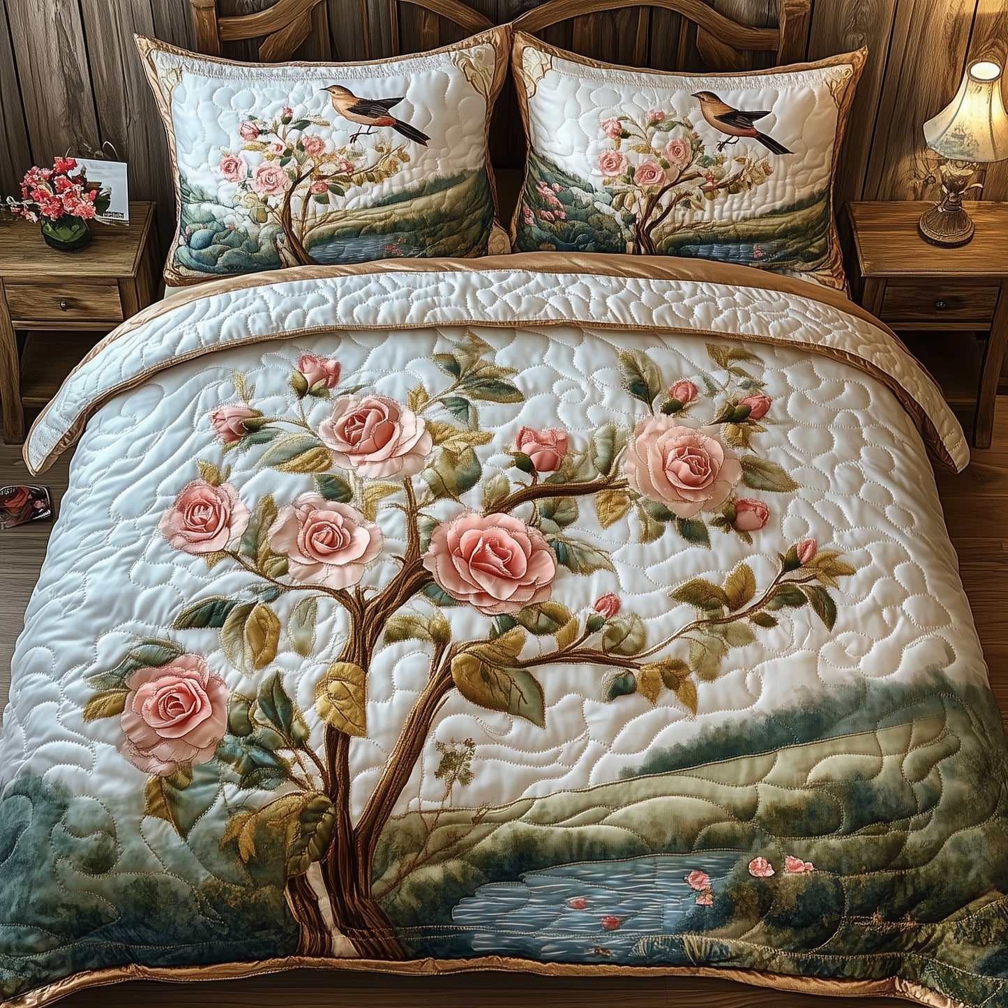 Elegance Rose 3-Piece Quilted Bedding Set GFTOHD4710