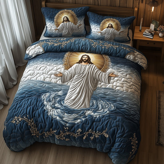 Jesus Walking On Water 3-Piece Quilted Bedding Set GFTOHD4772