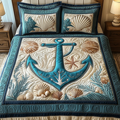 Nautical Anchor 3-Piece Quilted Bedding Set GFTOHD4782