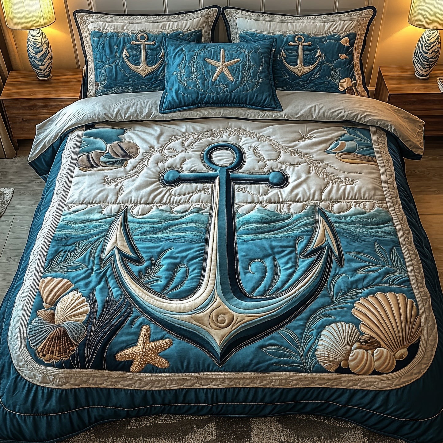 Nautical Anchor 3-Piece Quilted Bedding Set GFTOHD4783