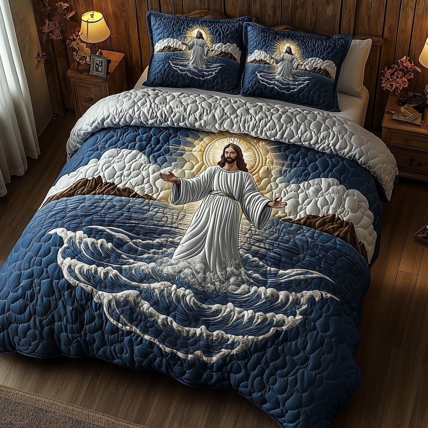 Jesus Walking On Water 3-Piece Quilted Bedding Set GFTOHD4796