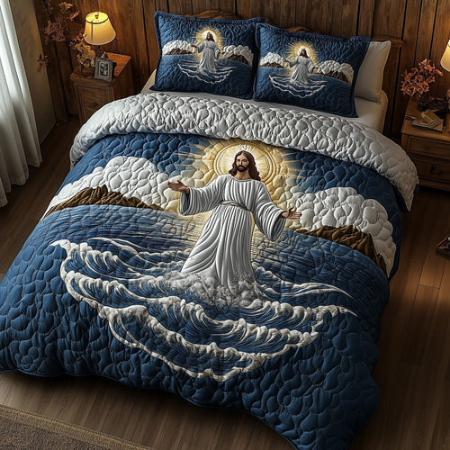 Jesus Walking On Water 3-Piece Quilted Bedding Set GFTOHD4796