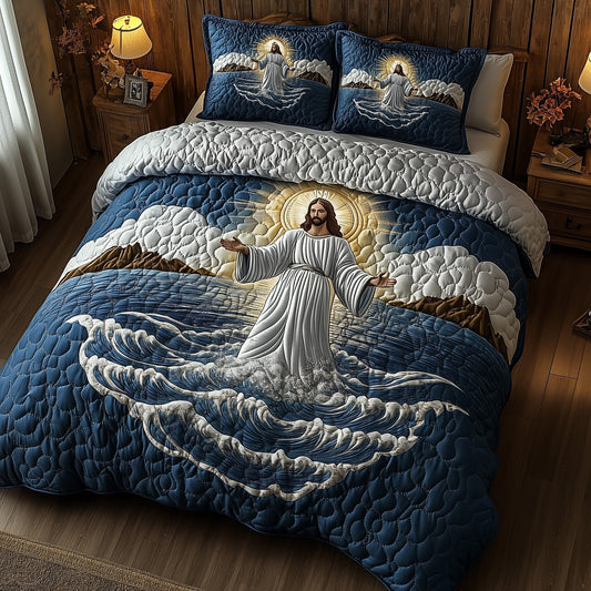 Jesus Walking On Water 3-Piece Quilted Bedding Set GFTOHD4796