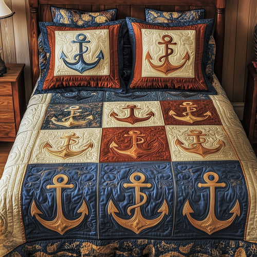 Nautical Anchor 3-Piece Quilted Bedding Set GFTOHD4806