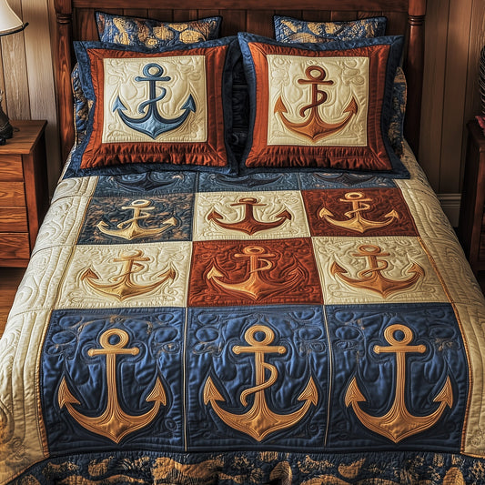 Nautical Anchor 3-Piece Quilted Bedding Set GFTOHD4806