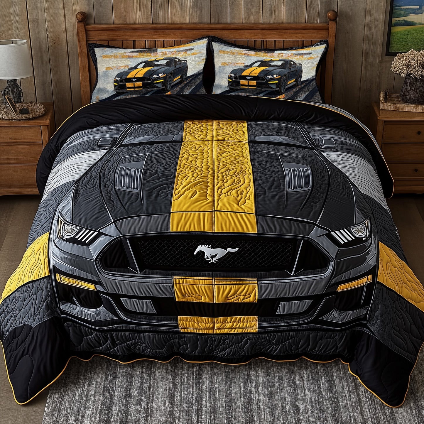 Vintage Mustang 3-Piece Quilted Bedding Set GFTOHD5048
