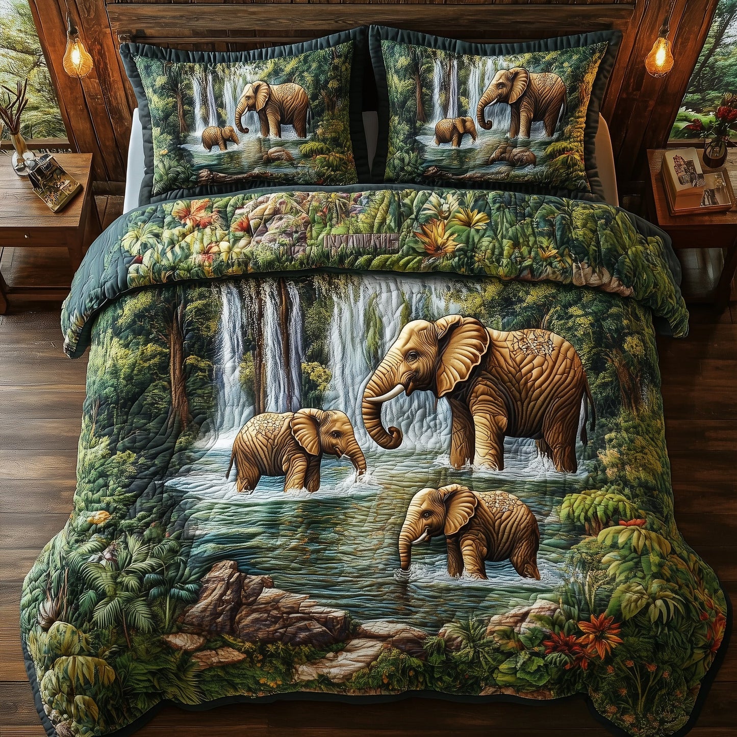 Elephant Family 3-Piece Quilted Bedding Set GFTOHD5084