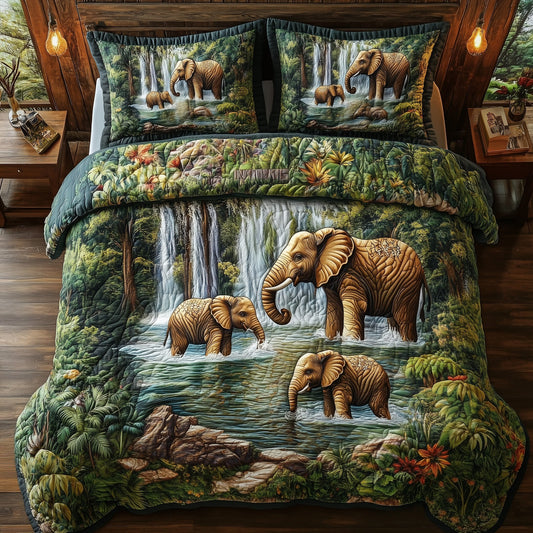 Elephant Family 3-Piece Quilted Bedding Set GFTOHD5084