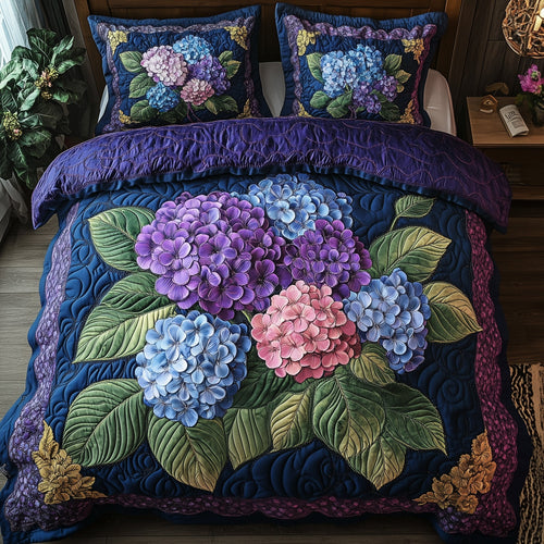 Hydrangea Bloom Elegance 3-Piece Quilted Bedding Set GFTOHD5259