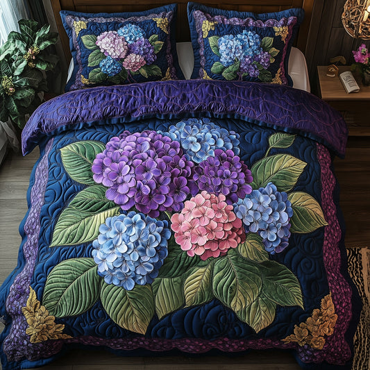 Hydrangea Bloom Elegance 3-Piece Quilted Bedding Set GFTOHD5259