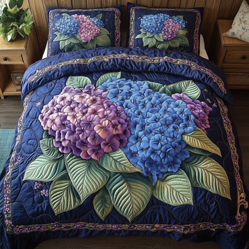 Hydrangea Floral Bliss 3-Piece Quilted Bedding Set GFTOHD5278