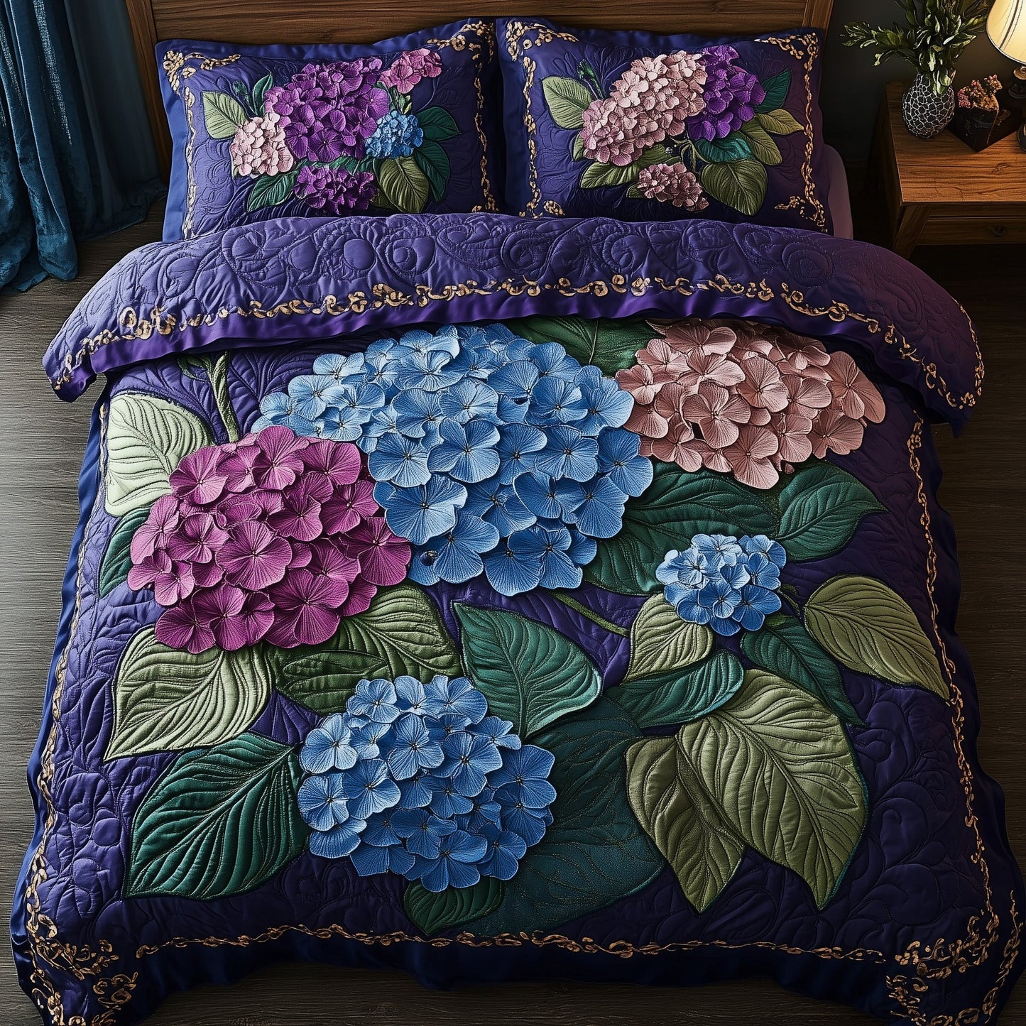 Hydrangea Floral Bliss 3-Piece Quilted Bedding Set GFTOHD5281