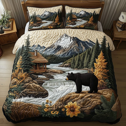 Bear and Cabin 3-Piece Quilted Bedding Set GFTOHD5403