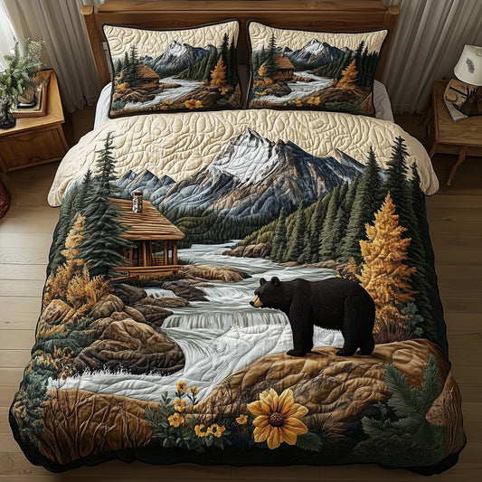Bear and Cabin 3-Piece Quilted Bedding Set GFTOHD5403