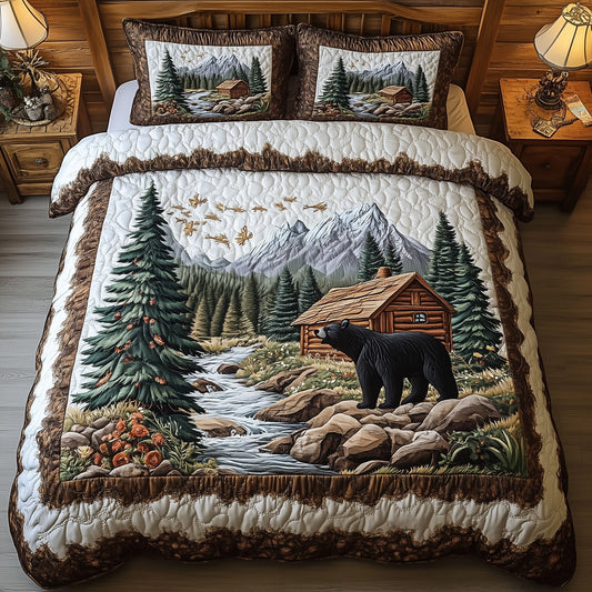 Bear and Cabin 3-Piece Quilted Bedding Set GFTOHD5404
